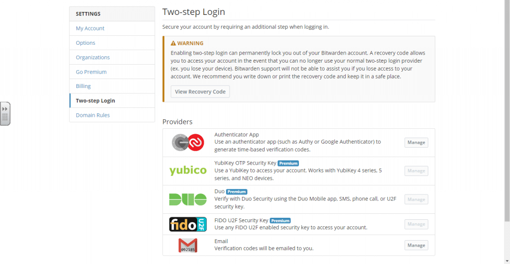 Bitwarden Two-step Login