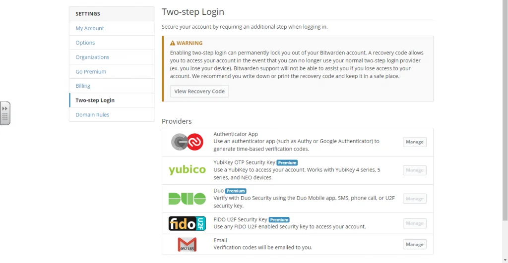 Bitwarden Two-step Login