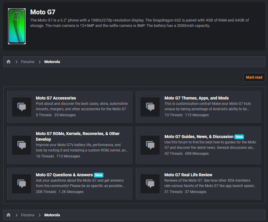 The Moto G7 Category on the XDA Developers Forums
