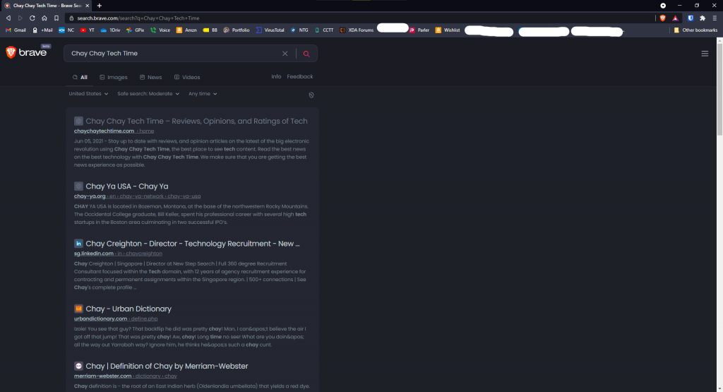 Brave Browser search for chay chay tech time