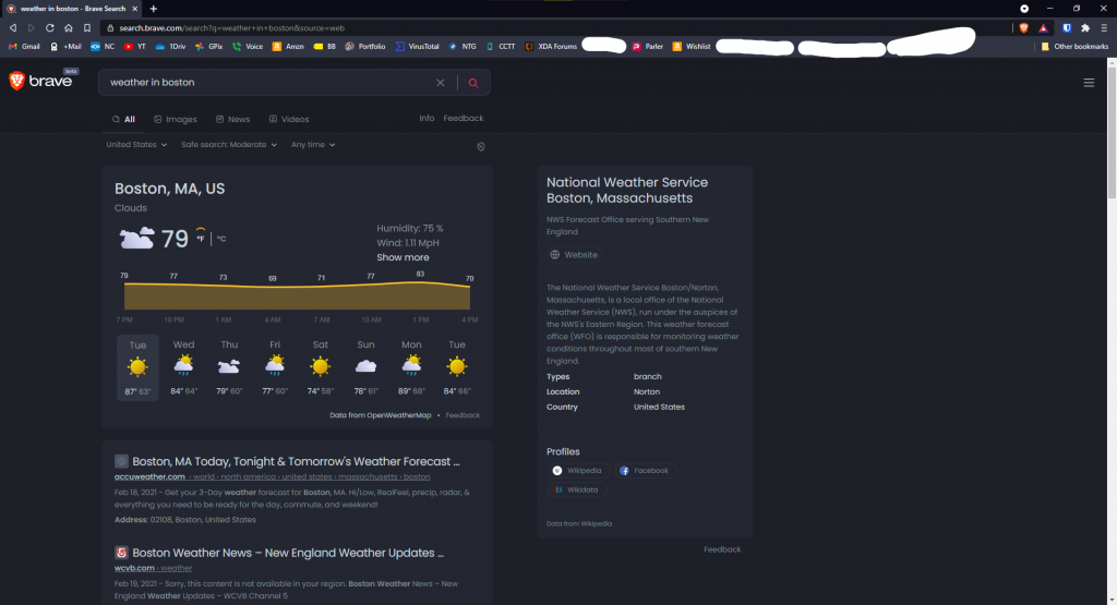 Brave Search weather in boston Brave Browser